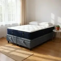 BLOCCARE - Cama Baul King + Colchon CIC PREMIUM Patas de Madera 4.5CM Gris