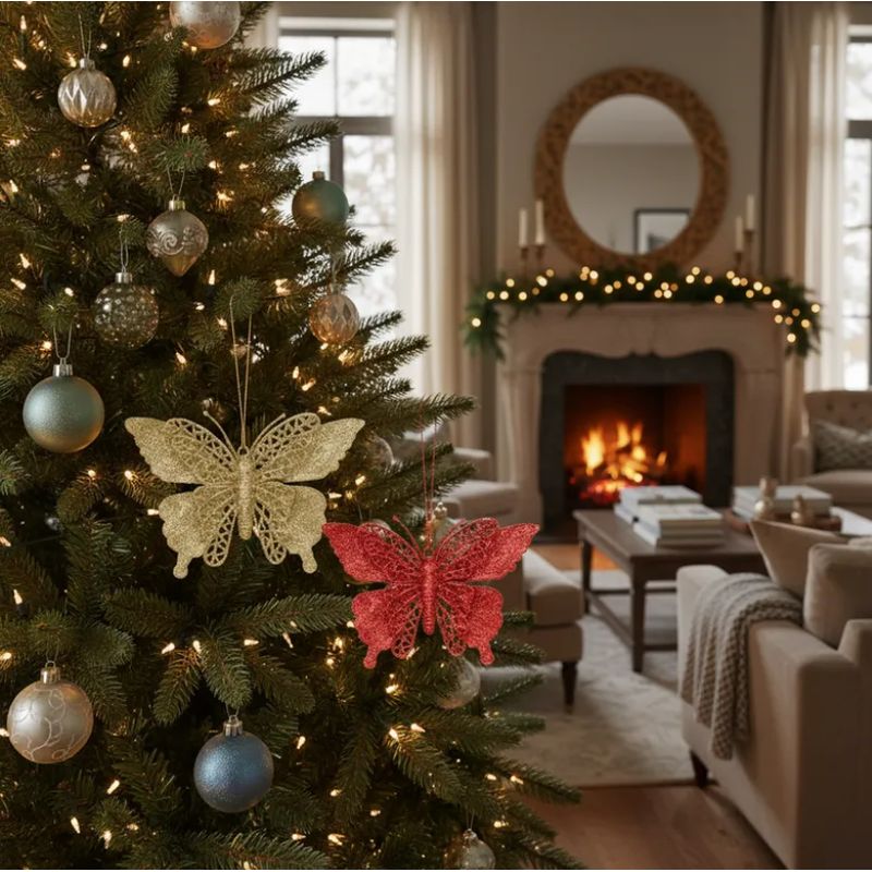 GENERICO - Set 12 Mariposa Acolgante Navidad Para Árbol