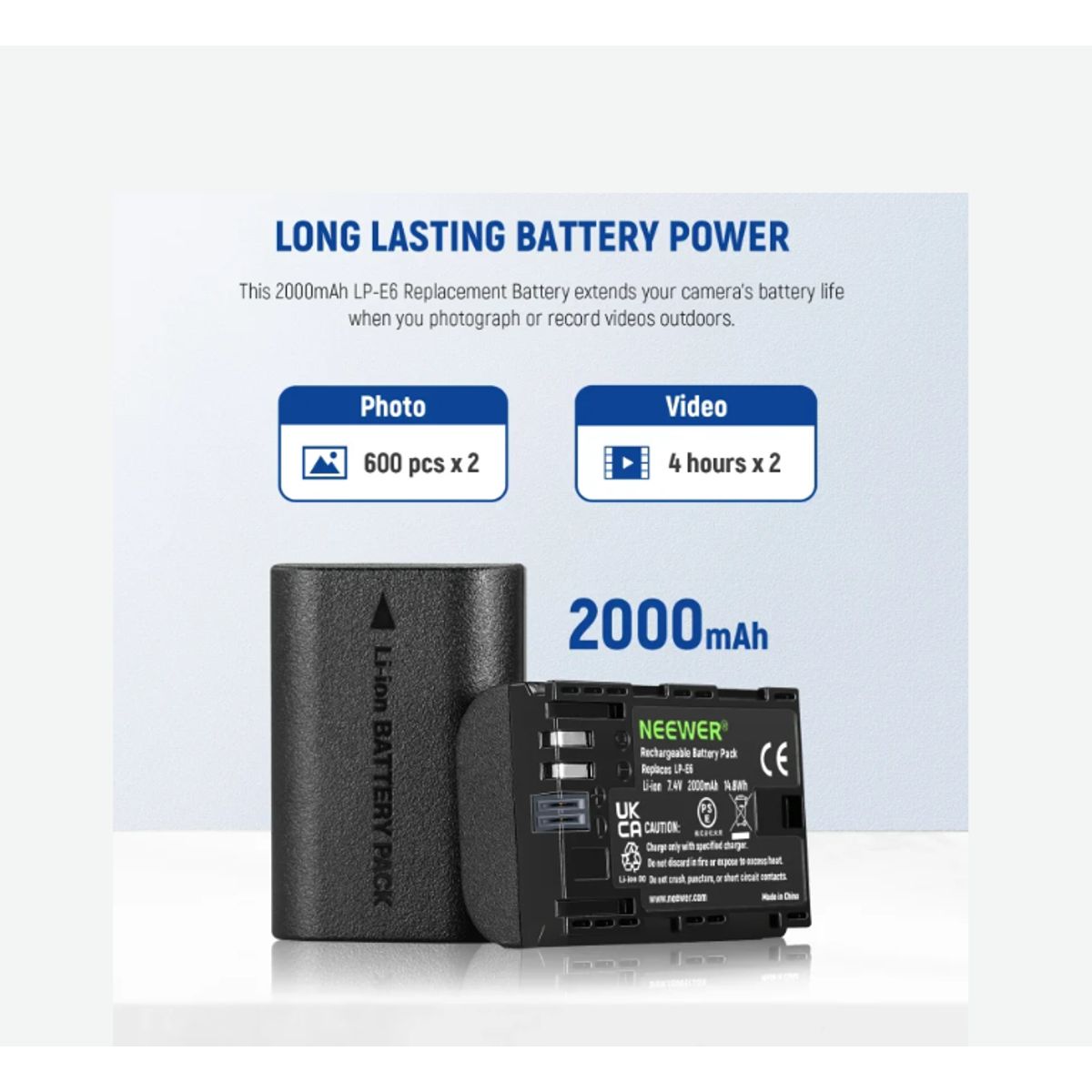NEEWER - KIT 2 BATERÍAS NEEWER + CARGADOR + ESTUCHE TARJETA LP-E6 MODELO DB-LPE6