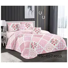 GENERICO - Cubrecama Quilt Verano 2 Plazas - Patchwork Rosa KFL657