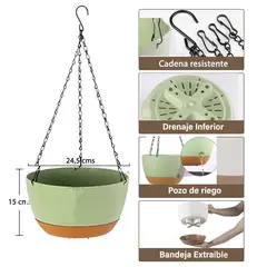 GENERICO - Kit 2 Macetero Colgante con Bandeja Extraíble y Drenaje M Menta