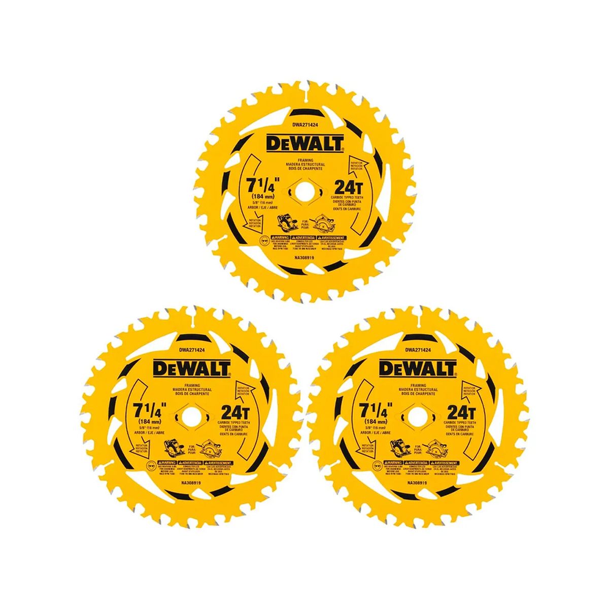 DEWALT - Pack 3 Discos 7-1/4'' 24 Dientes Dewalt DWA271424PK3