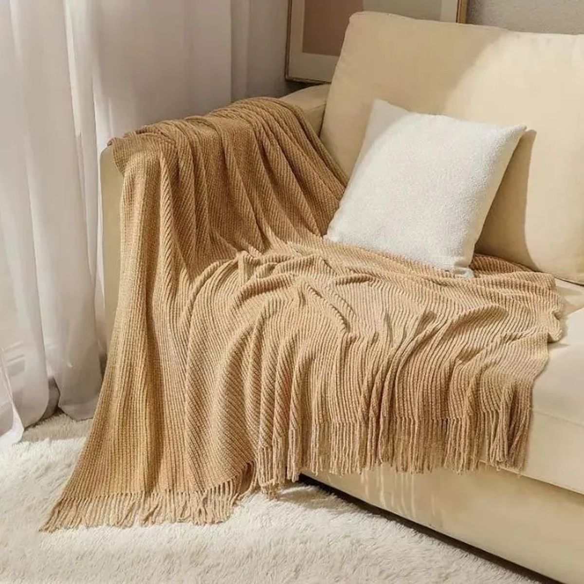 GENERICO - MANTA DECORATIVA MARRON CON FLECOS 180X130CM CSAMIO