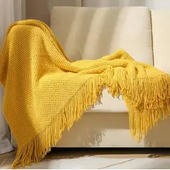 GENERICO - MANTA DECORATIVA AMARILLA CON FLECOS 180X130CM CSAMIO
