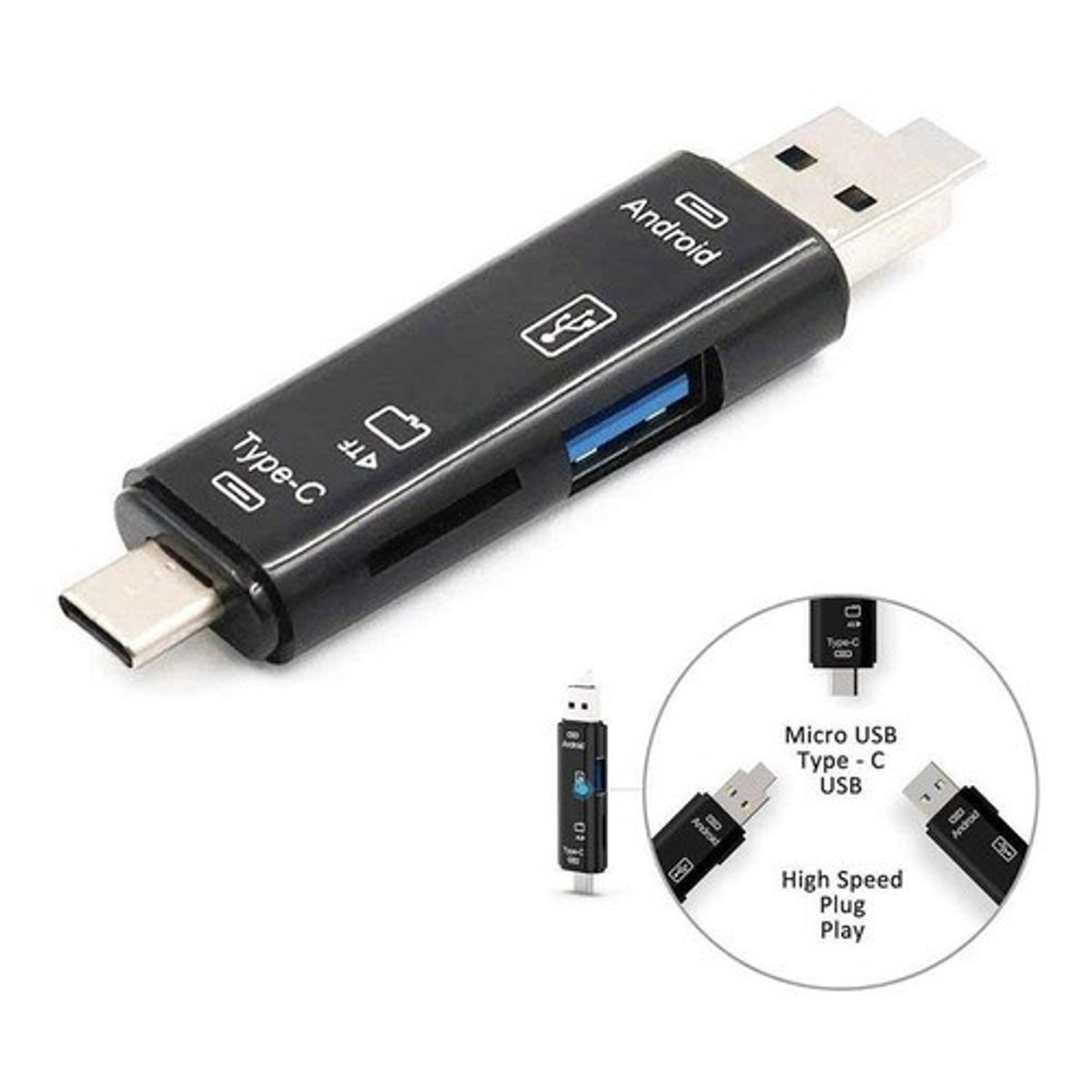 GENERICO - Adaptador 3 en 1 USB-C / Micro-USB / USB 2.0