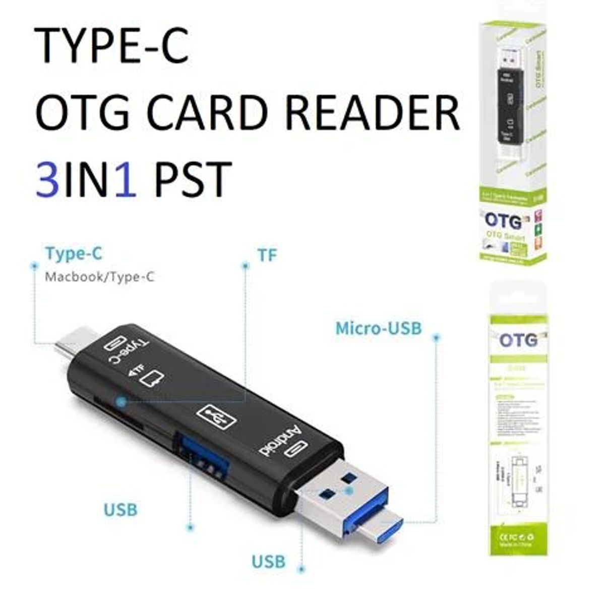 GENERICO - Adaptador 3 en 1 USB-C / Micro-USB / USB 2.0