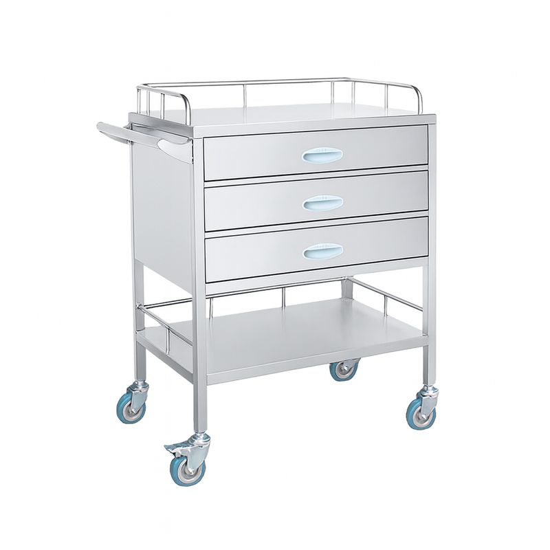GLOMED - Carro Clínico 3 Cajones Acero Inoxidable