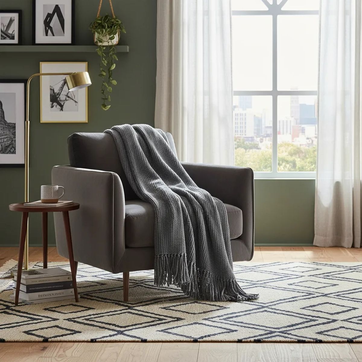 GENERICO - MANTA DECORATIVA GRIS OSCURO CON FLECOS 180X130CM CSAMIO_.
