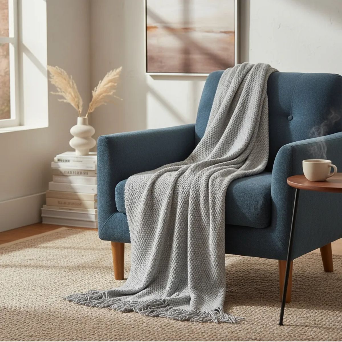 GENERICO - MANTA DECORATIVA GRIS PLATA CON FLECOS 180X130CM CSAMIO