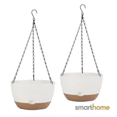 GENERICO - Kit 2 Macetero Colgante con Bandeja Extraíble y Drenaje L Blanco