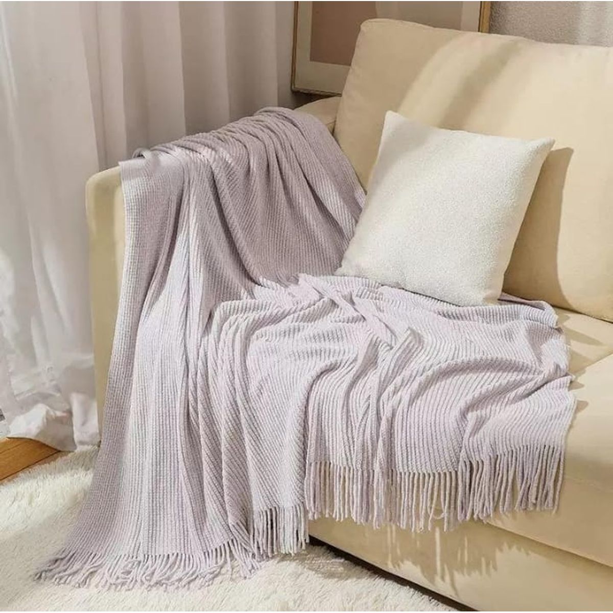 GENERICO - MANTA DECORATIVA GRIS CON FLECOS 180X130CM CSAMIO
