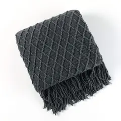 GENERICO - MANTA DECORATIVA GRIS CUADRITOS CON FLECOS 180X130CM CSAMIO