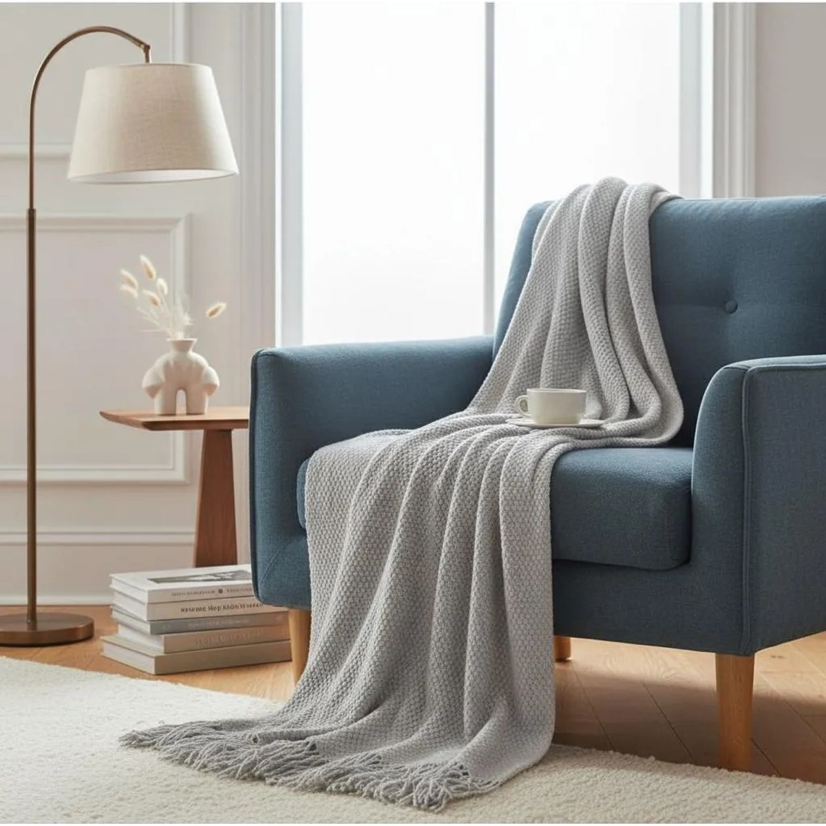 GENERICO - MANTA DECORATIVA GRIS PLATA CON FLECOS 180X130CM CSAMIO