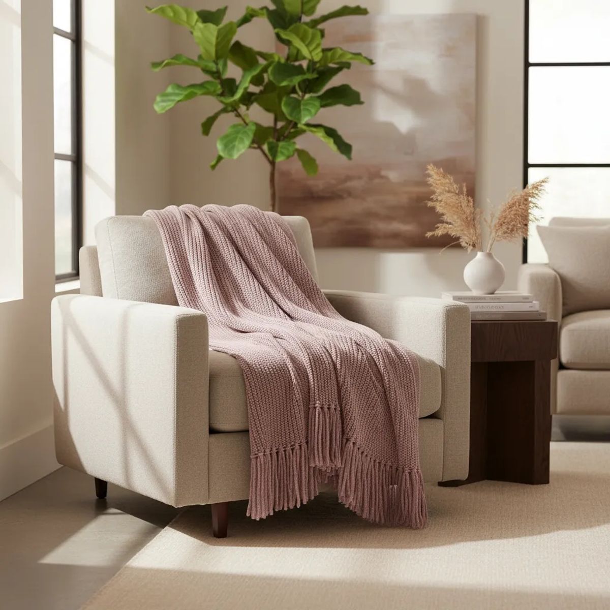 GENERICO - MANTA DECORATIVA ROSADO CON FLECOS 180X130CM CSAMIO