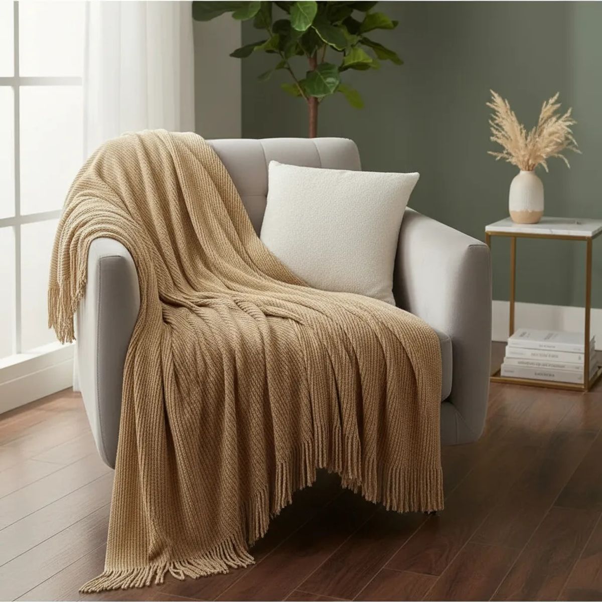 GENERICO - MANTA DECORATIVA MARRON CON FLECOS 180X130CM CSAMIO