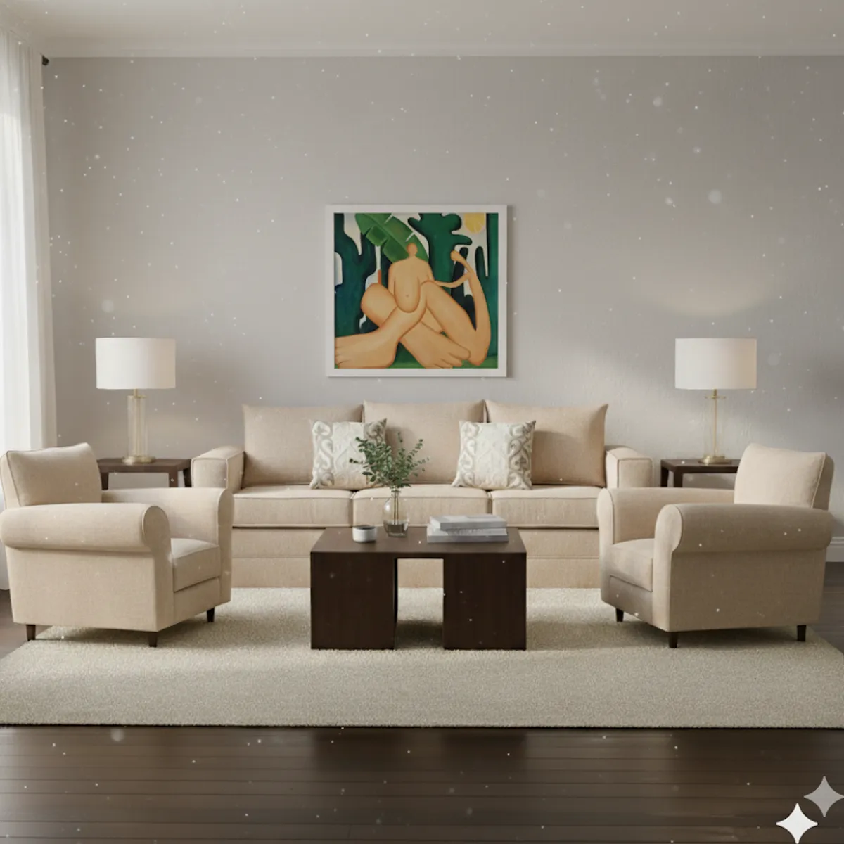 MUNDO LIVING - Living 311 Noah Beige claro Sofa 3 cuerpos + 2 poltronas resortes
