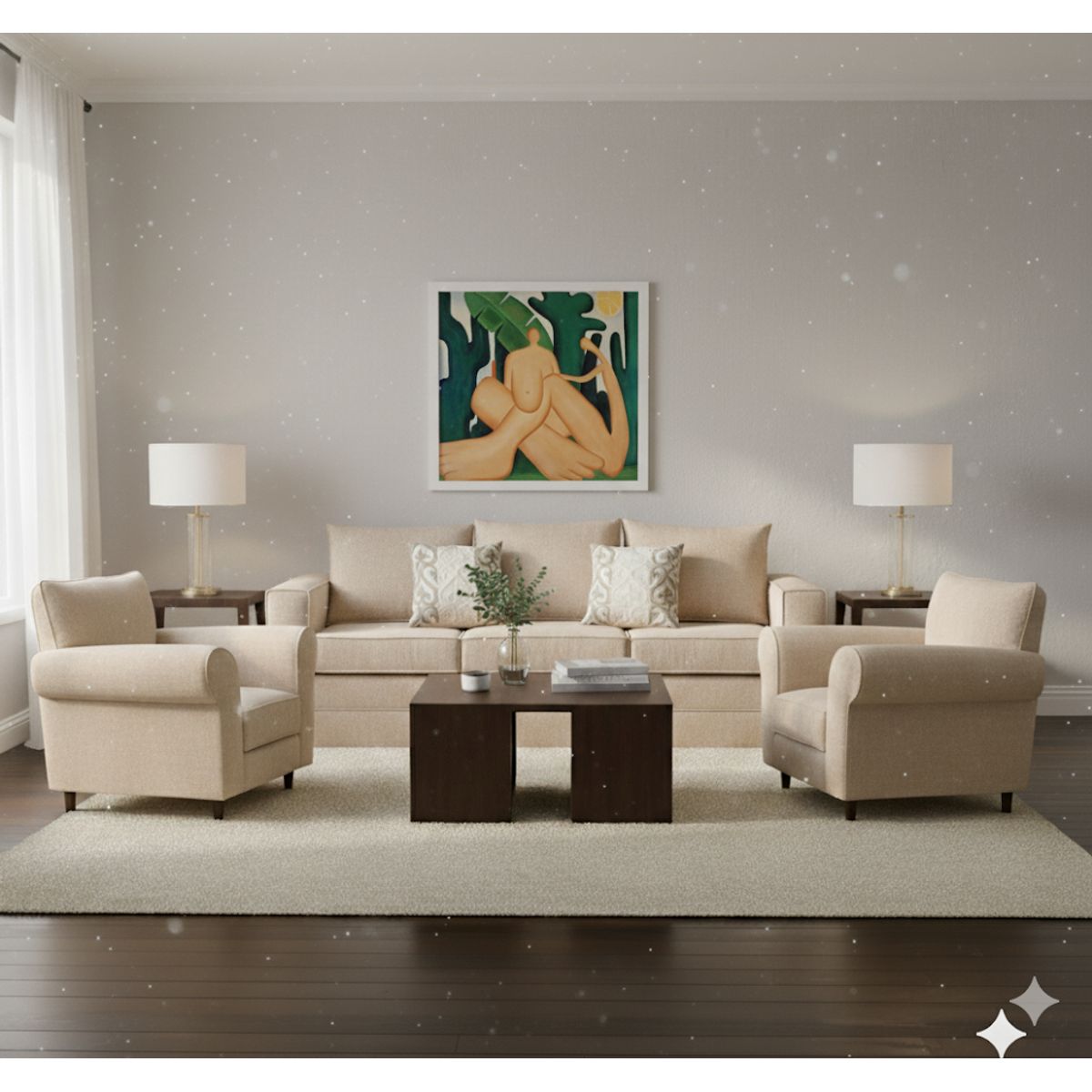 MUNDO LIVING - Living 311 Noah Beige claro Sofa 3 cuerpos + 2 poltronas resortes