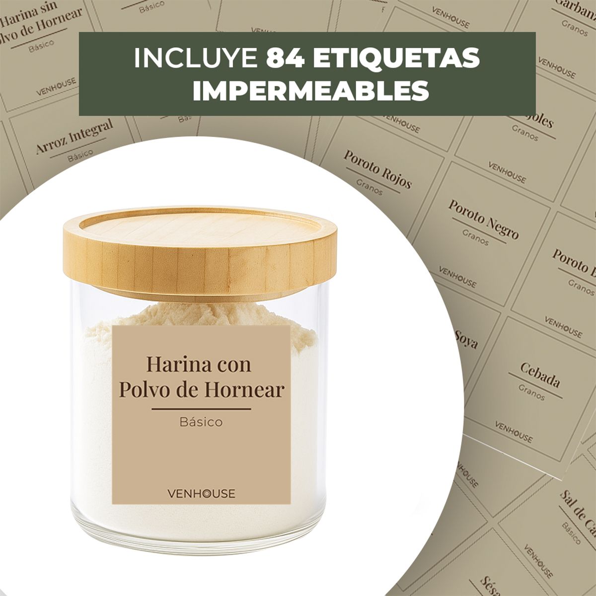 GENERICO - Set 3 Contenedores Herméticos Vidrio Cocina Despensa Bambú Beige