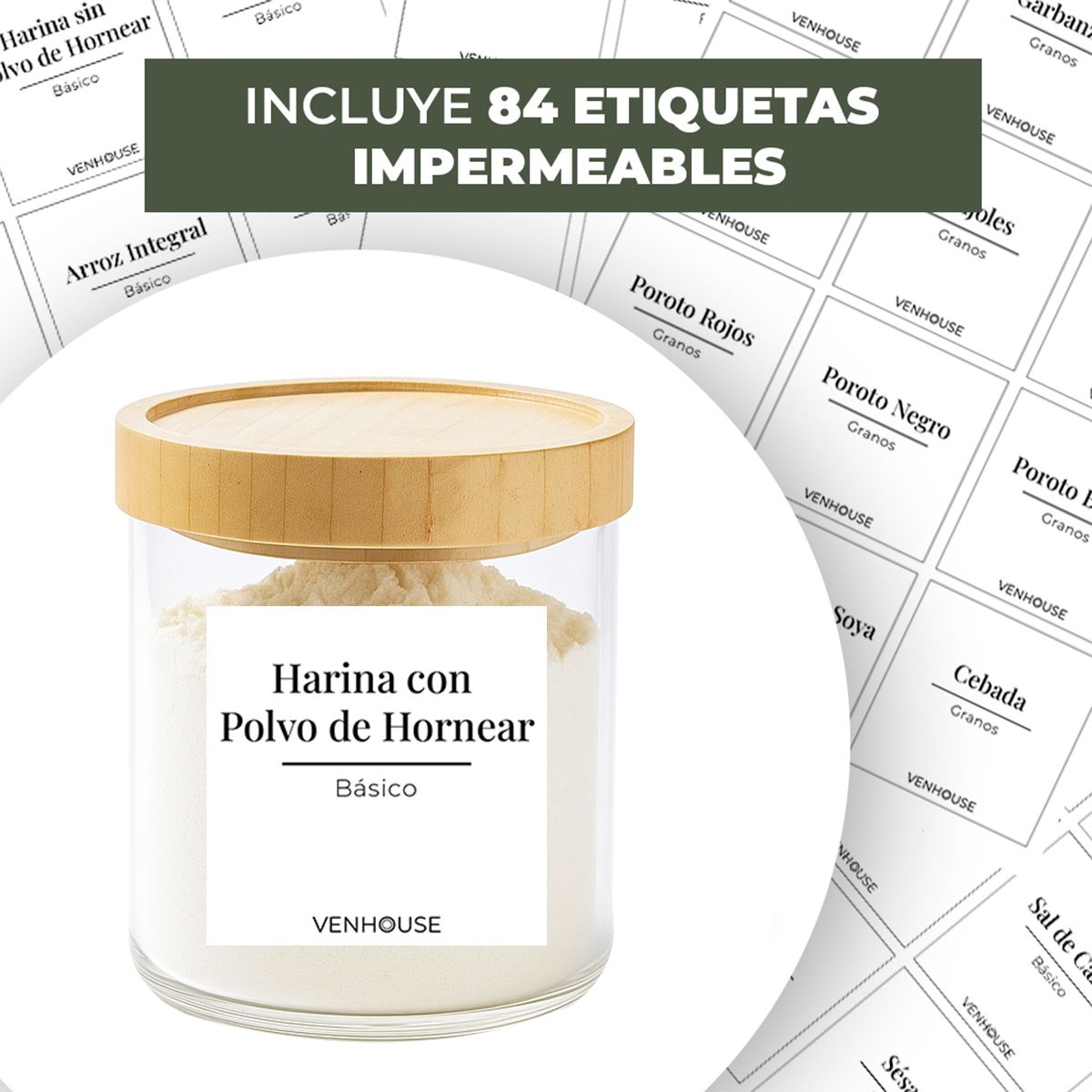 GENERICO - Set 3 Contenedores Herméticos Vidrio Cocina Despensa Bambú Blanco