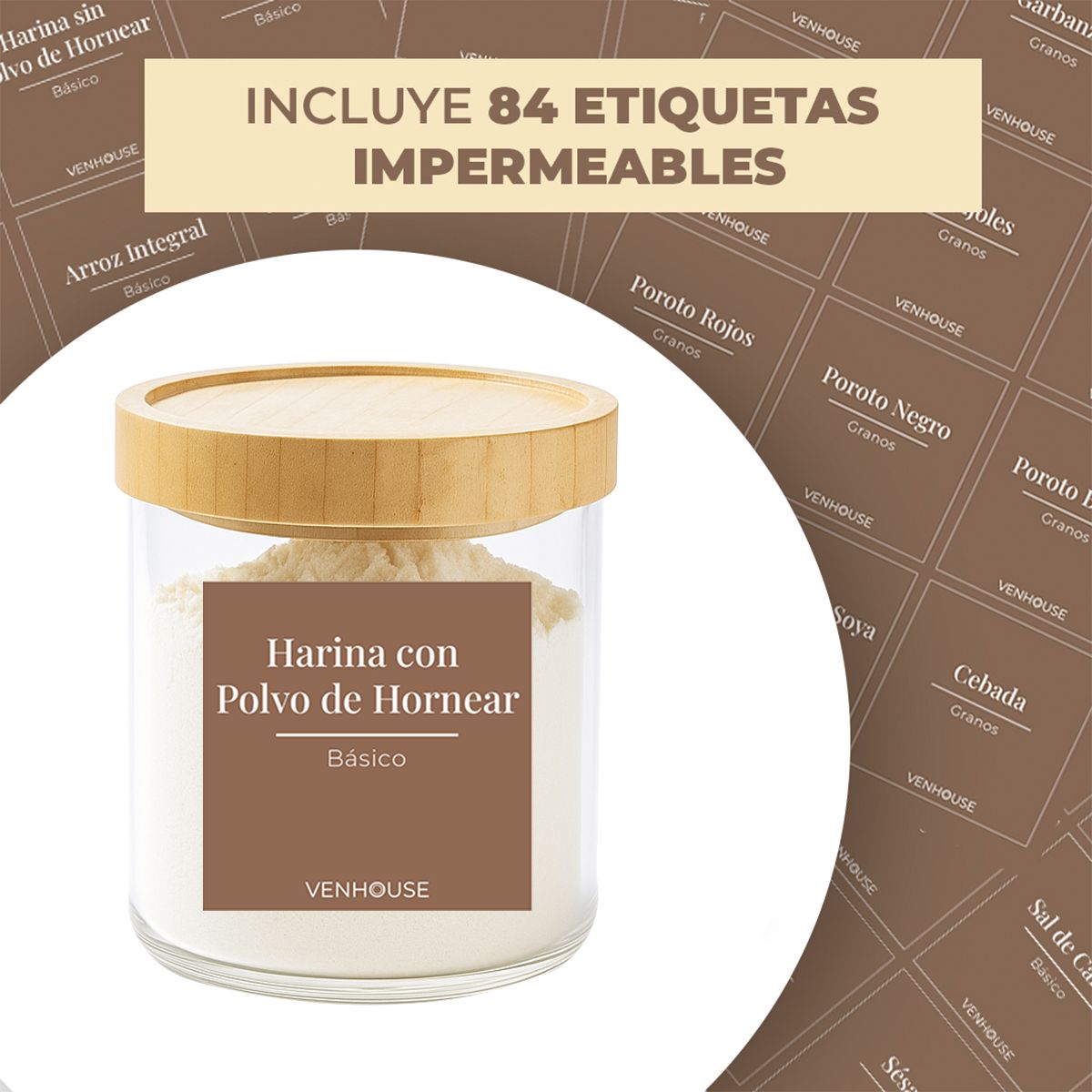 GENERICO - Set 3 Contenedores Herméticos Vidrio Cocina Despensa Bambú Marrón