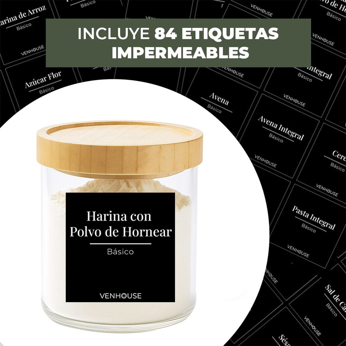GENERICO - Set 3 Contenedores Herméticos Vidrio Cocina Despensa Bambú Negro