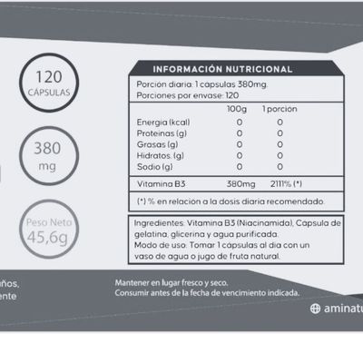 Imagen 2 del producto Vitamina B3 Pura Aminatural 120 cáps.