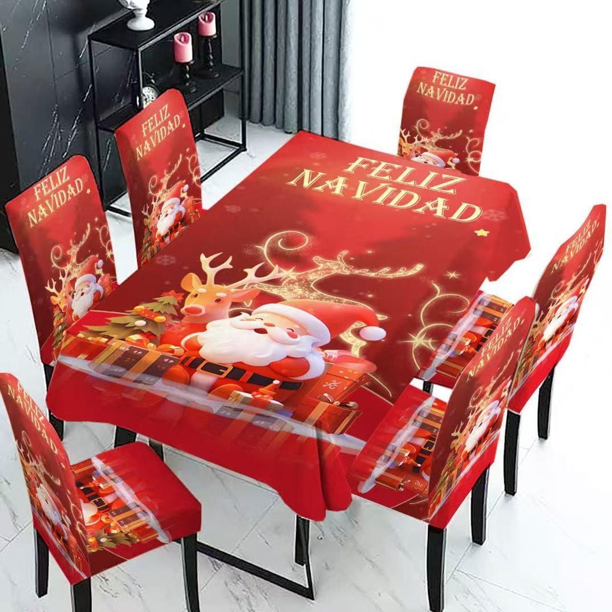 GENERICO - Set Navideño Fundas Sillas 6 +mantel Navidad 220x150cm Diseñ