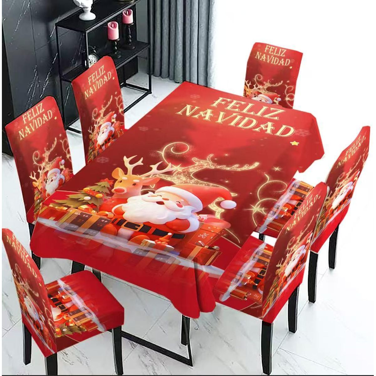 GENERICO - Set Navideño Fundas Sillas 6 +mantel Navidad 220x150cm Diseñ