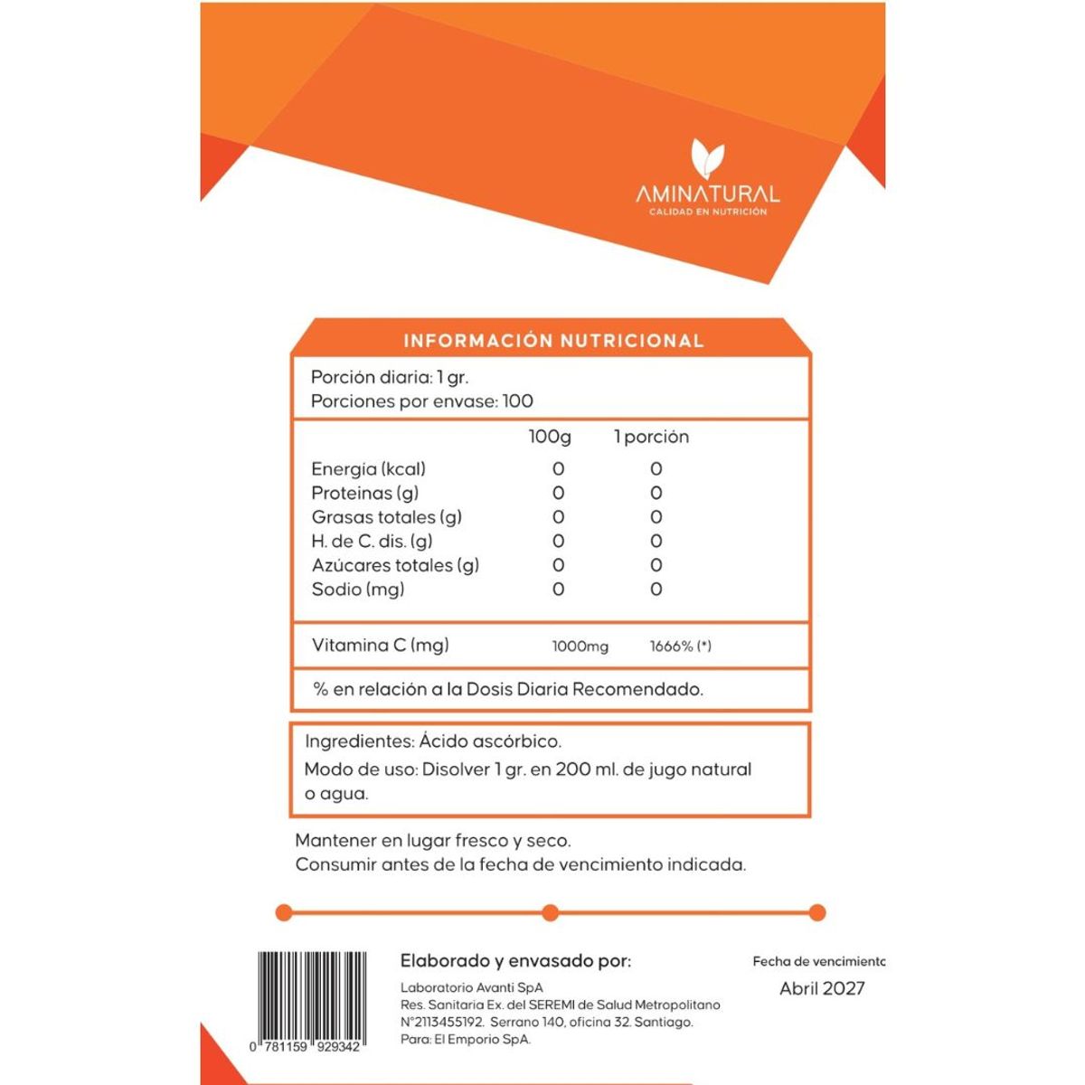 GENERICO - Vitamina C Pura Polvo Aminatural 100 gr.