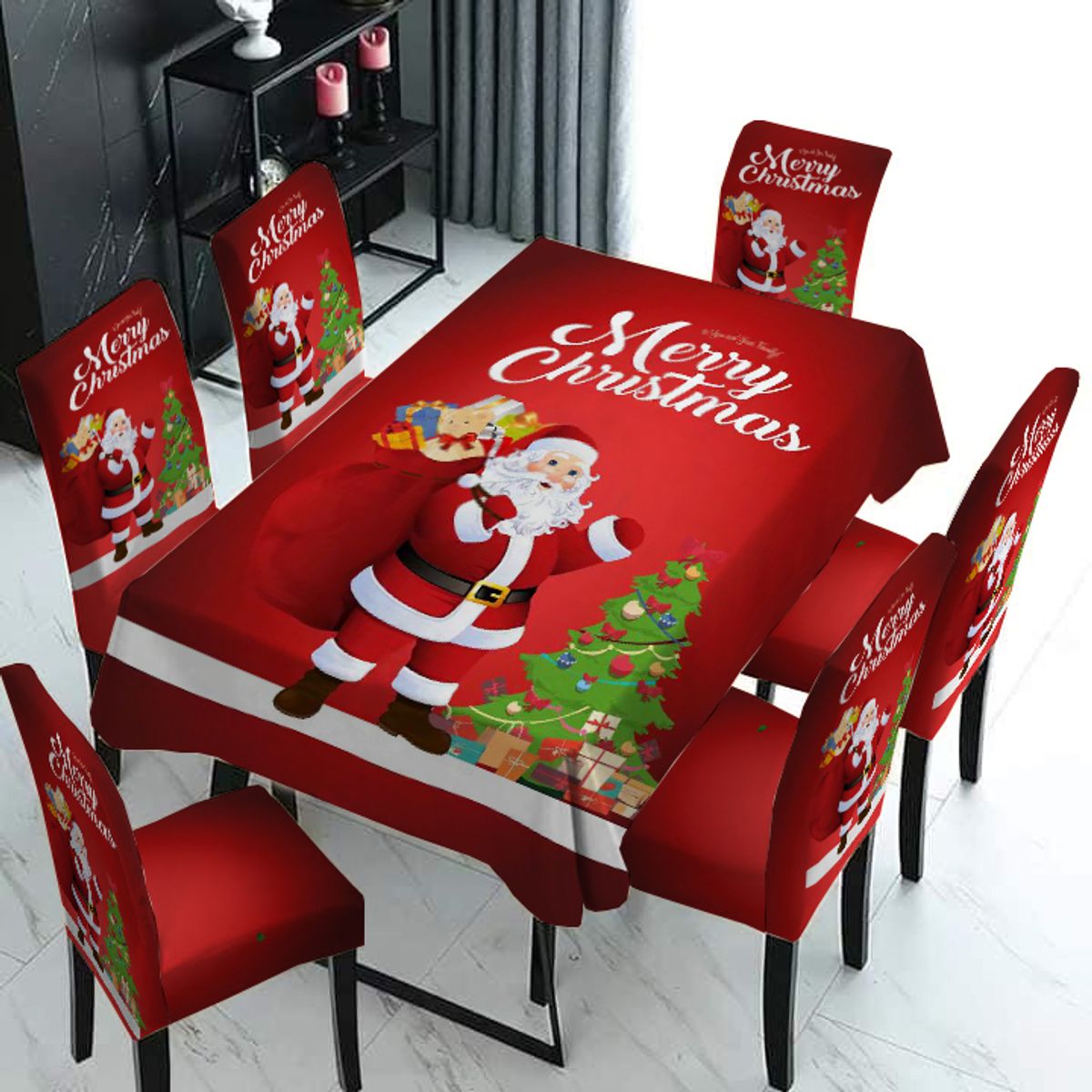 GENERICO - Set Navideño Fundas Sillas 6 +mantel Navidad 220x150cm Diseño