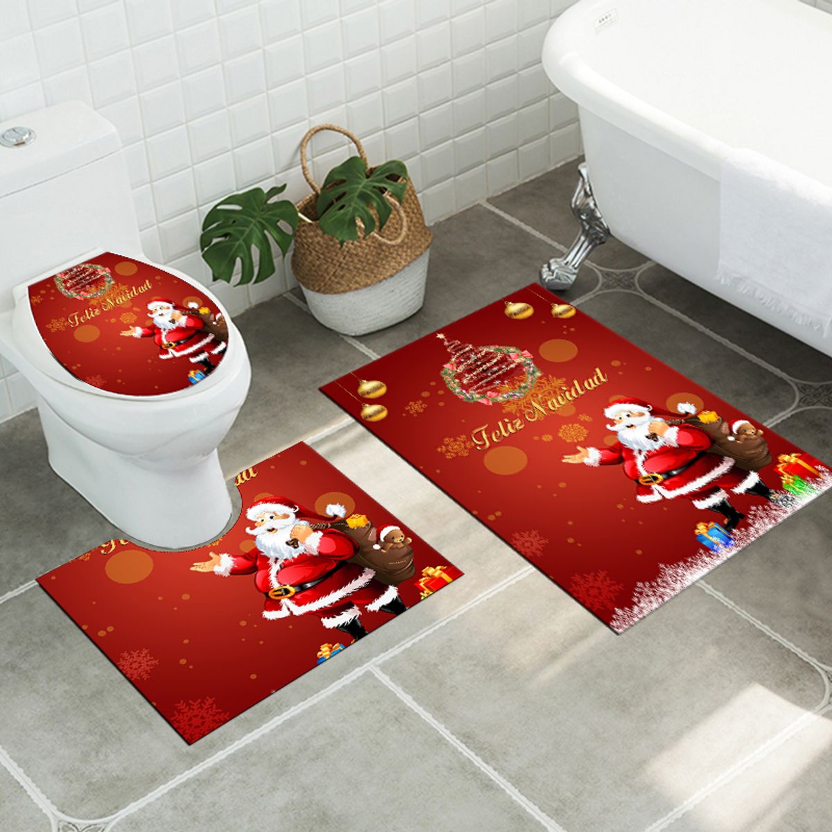 GENERICO - Alfombra De Baño Para Navidad 3 Piezas Hermosa