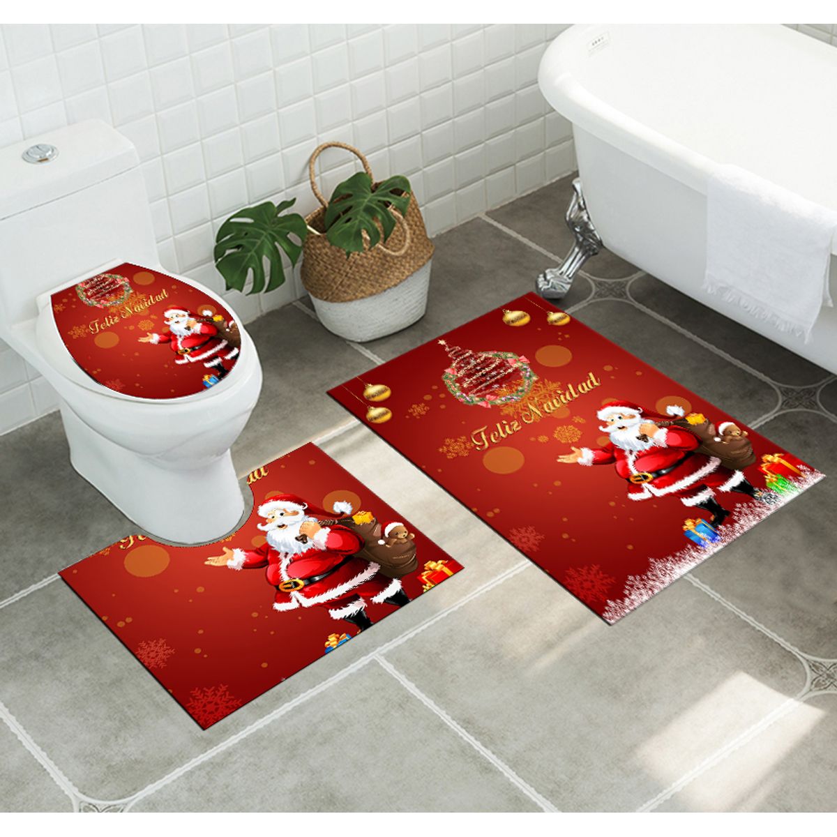 GENERICO - Alfombra De Baño Para Navidad 3 Piezas Hermosa