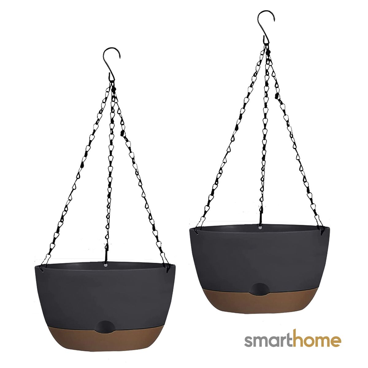 GENERICO - Kit 2 Macetero Colgante con Bandeja Extraíble y Drenaje L Negro