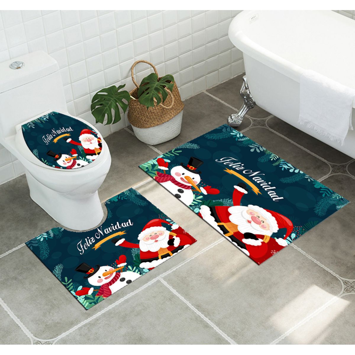 GENERICO - Alfombra De Baño Para Navidad 3 Piezas Hermosa