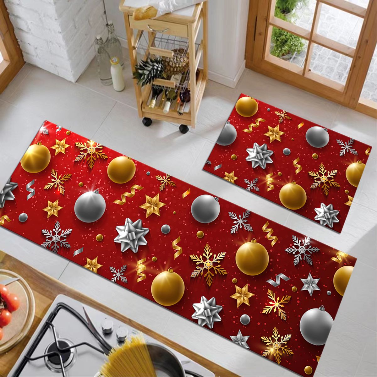 GENERICO - Pack 2 Alfombra De Navidad Antideslizante Piso Entrada De Baño, Cocina