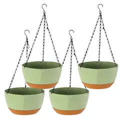 GENERICO - Kit 4 Macetero Colgante con Bandeja Extraíble y Drenaje L Menta