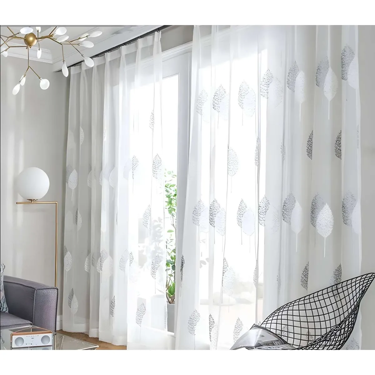 GENERICO - VELO VISILLO VISILLO HOJAS GRIS 140x230 Cm 2 PAÑOS