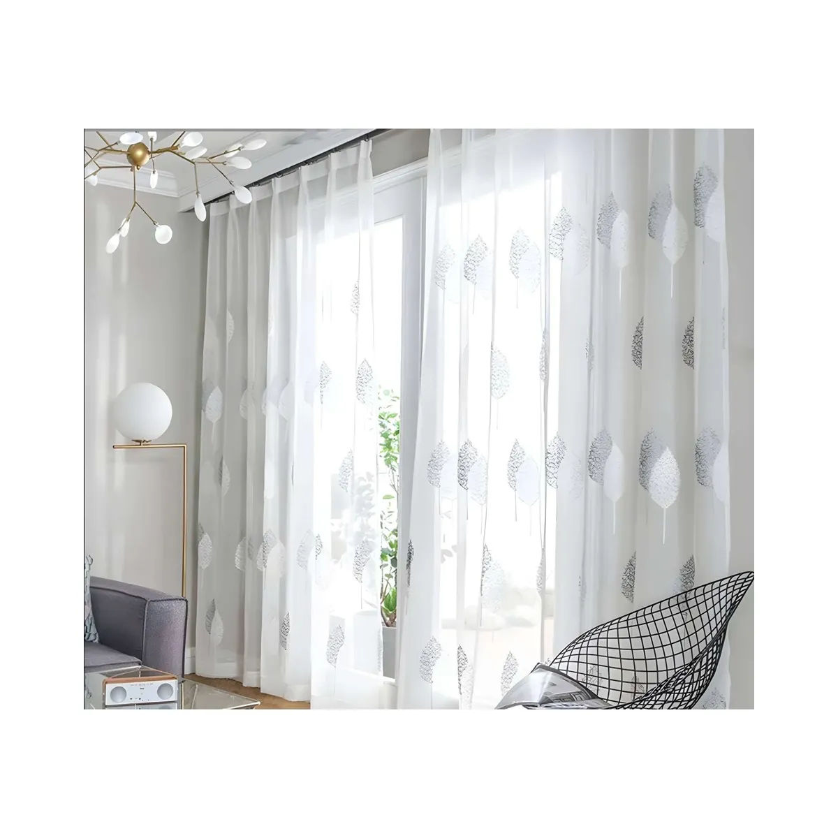 GENERICO - VELO VISILLO VISILLO HOJAS GRIS 140x230 Cm 2 PAÑOS