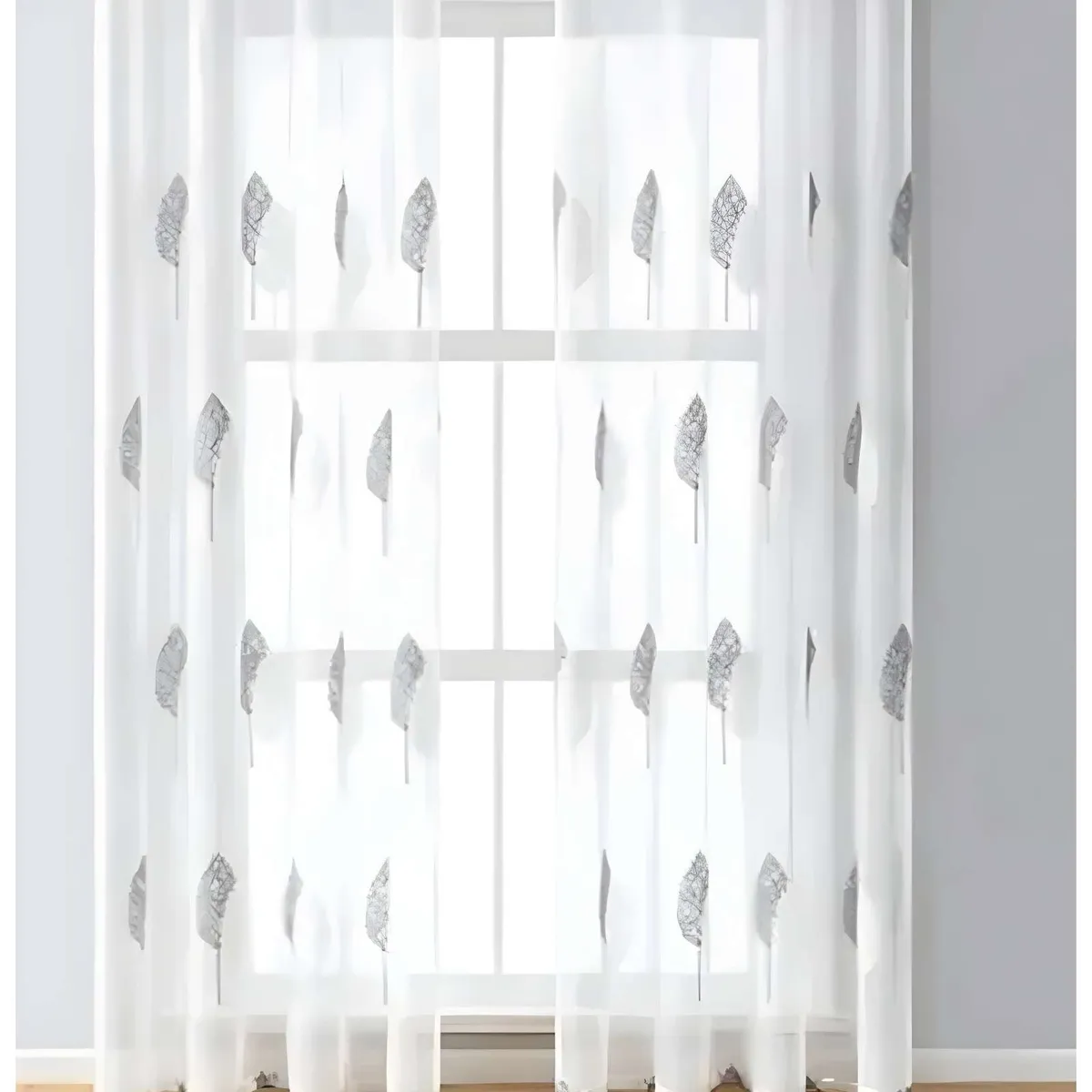 GENERICO - VELO VISILLO VISILLO HOJAS GRIS 140x230 Cm 2 PAÑOS