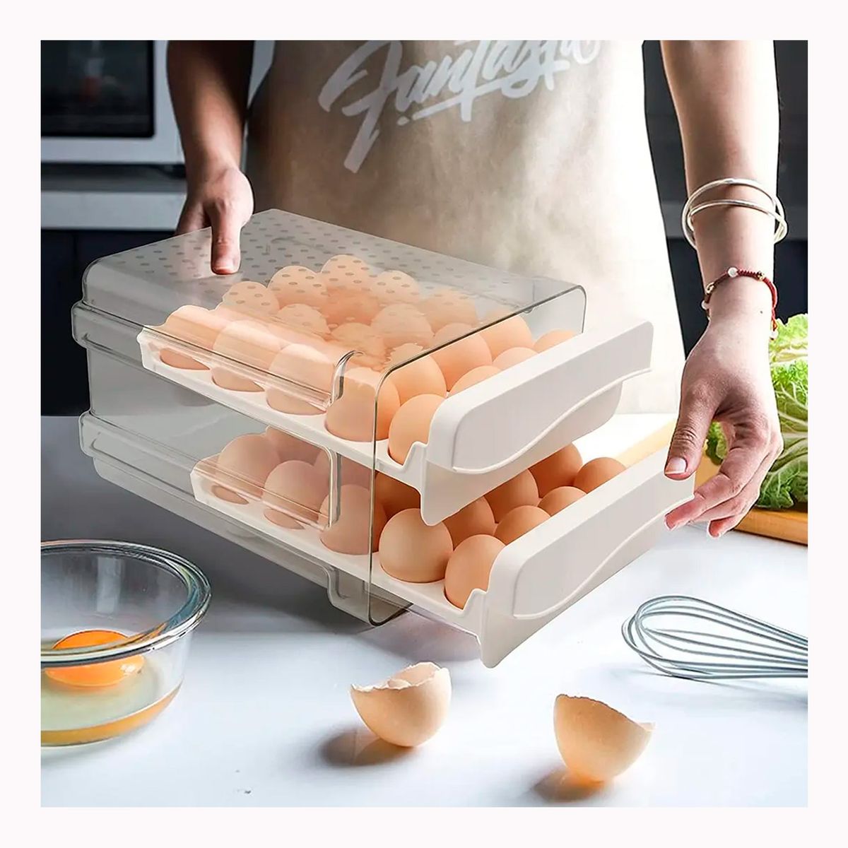 GENERICO - Organizador De Huevos Caja Para 40 Huevos 2 Niveles