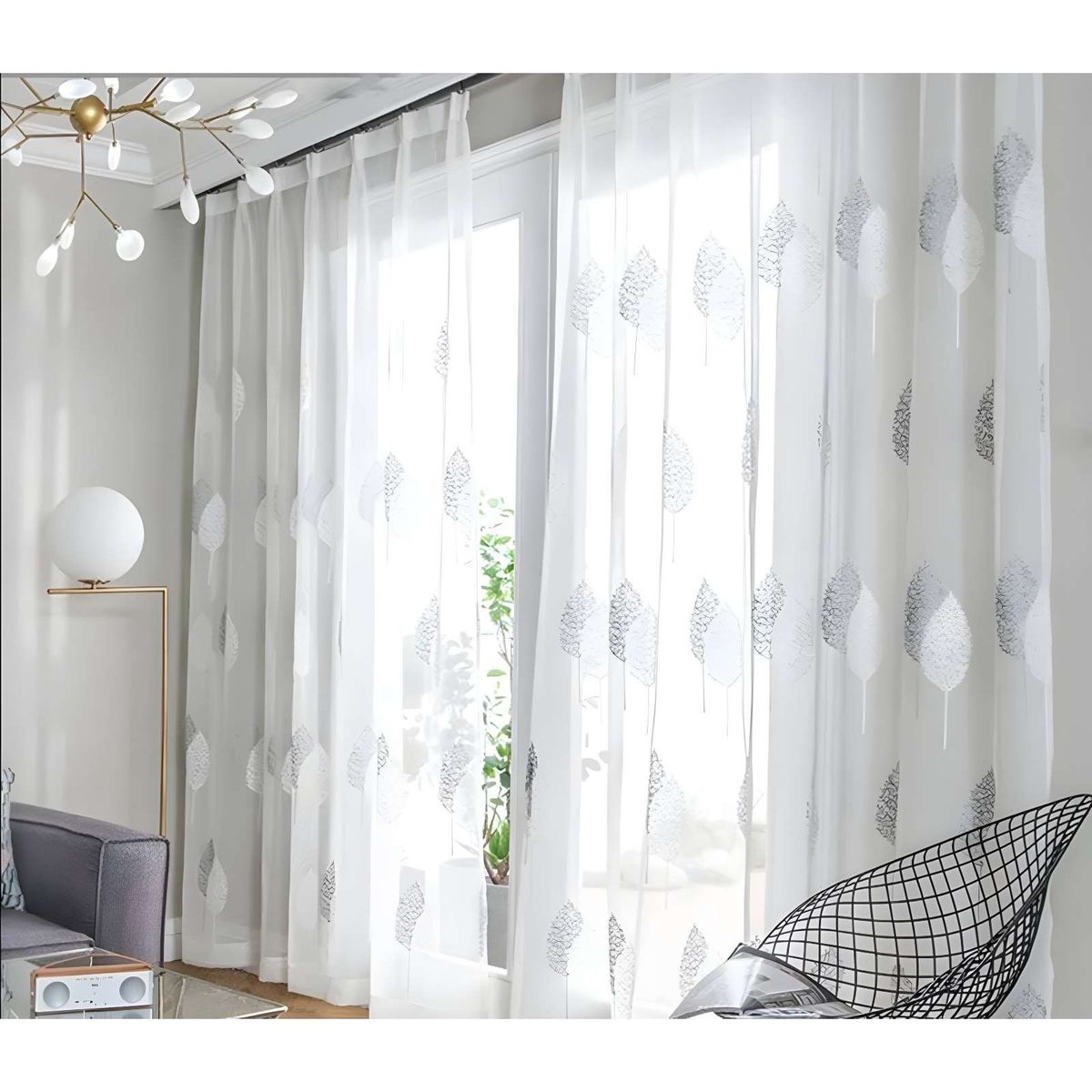 GENERICO - VELO VISILLO VISILLO HOJAS GRIS 140x230 Cm 2 PAÑOS