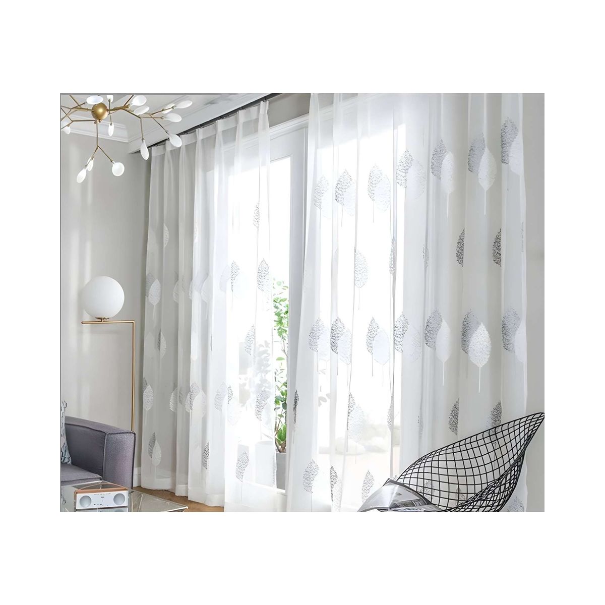 GENERICO - VELO VISILLO VISILLO HOJAS GRIS 140x230 Cm 2 PAÑOS