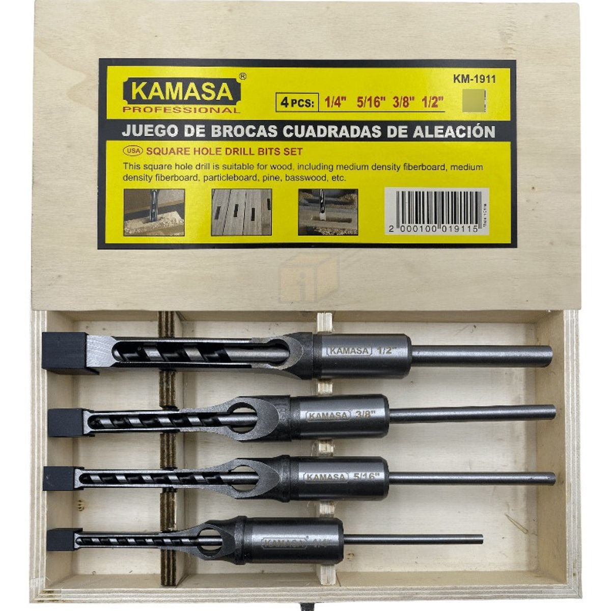 GENERICO - Set De Brocas Agujero Cuadrado 4 Piezas