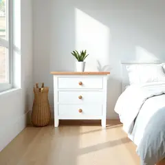 GENERICO - Velador de madera 3 cajones 65x40x60 Blanco cubierta Miel