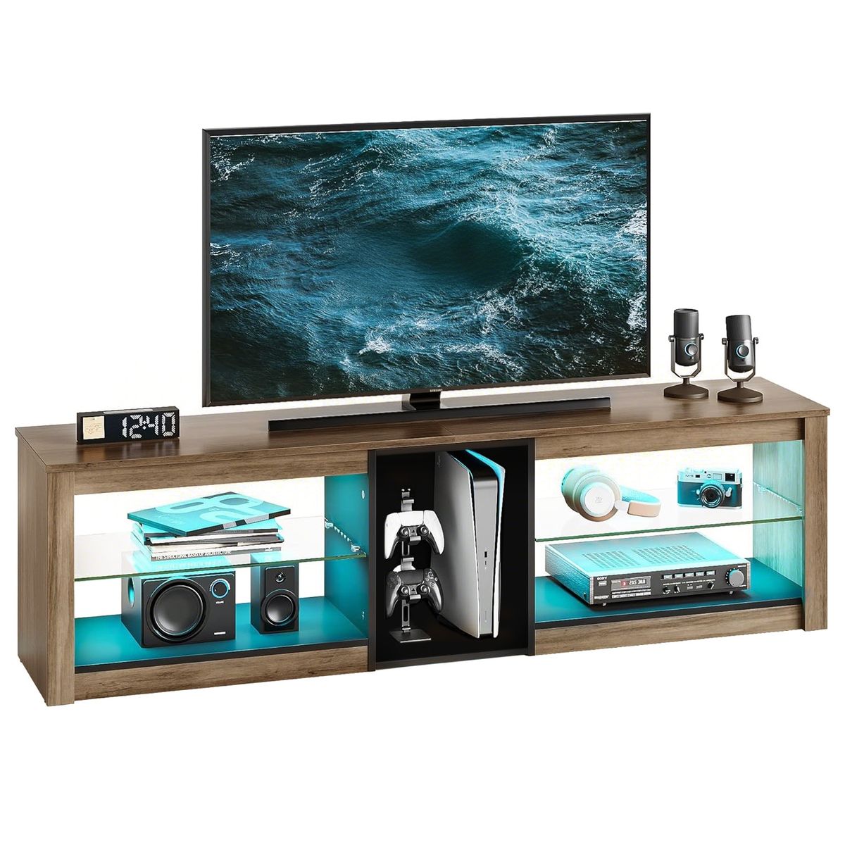 ELEMENT DESIGN - Rack TV 55 Pulgada 140×49×30cm con Luces LED y Repisas Moderno