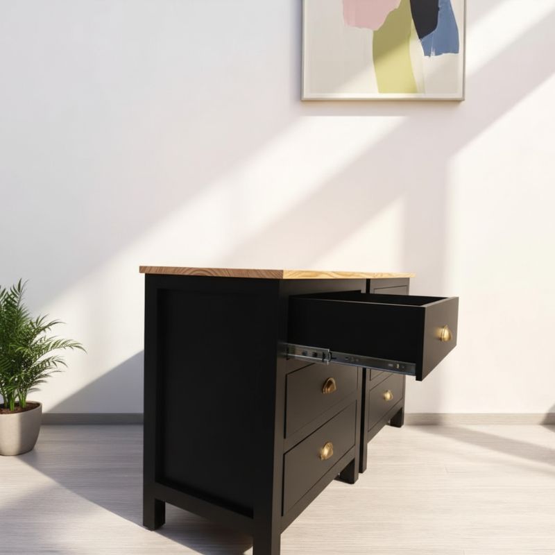 GENERICO - Par de Veladores de madera 3 cajones 55x40x70 color Negro