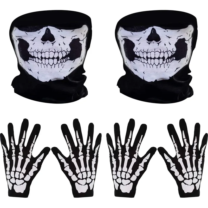 KUANGYE - Guantes Huesos Con Media Máscara Calavera Halloween