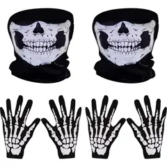 KUANGYE - Guantes Huesos Con Media Máscara Calavera Halloween