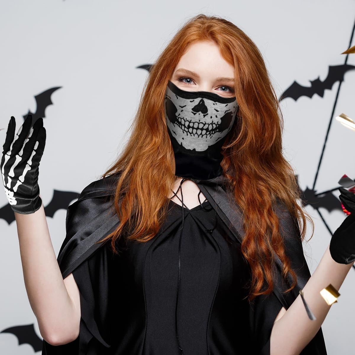 KUANGYE - Guantes Huesos Con Media Máscara Calavera Halloween