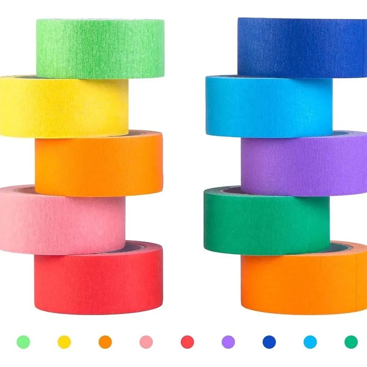KUANGYE - 10 Rollos De Cinta Adhesiva Washi Rainbow Candy Color